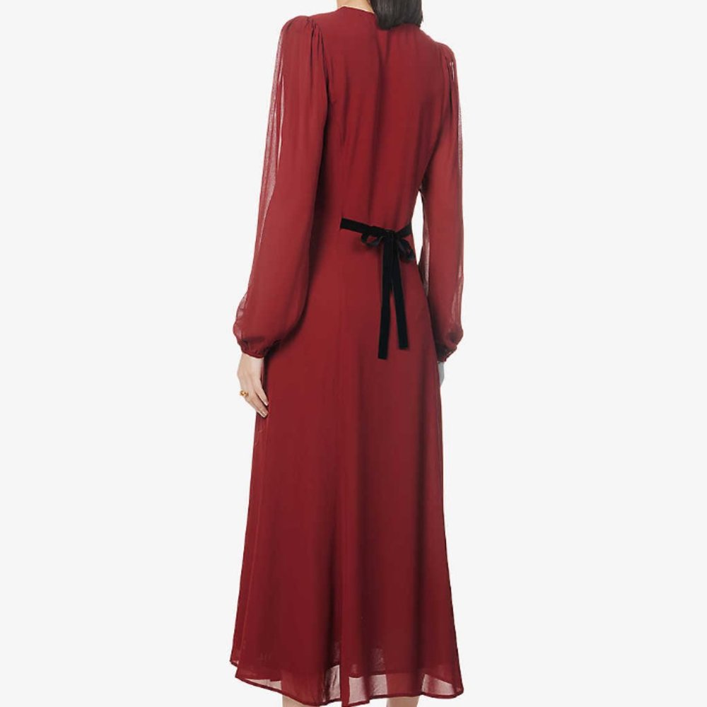 NEW Reformation Brogan Long Sleeve Button Front Midi Dress Chianti Size 12 #X108 - Picture 4 of 12